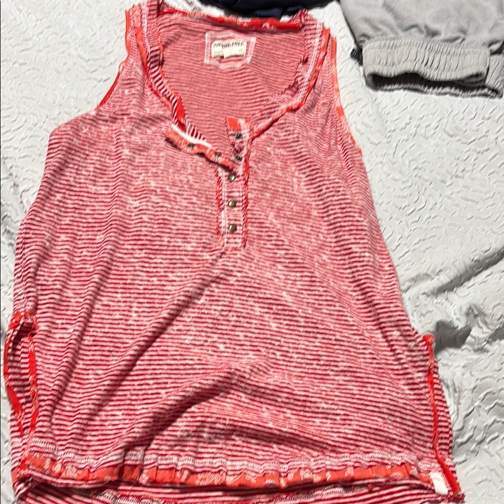 We The Free Red Striped Tank Top